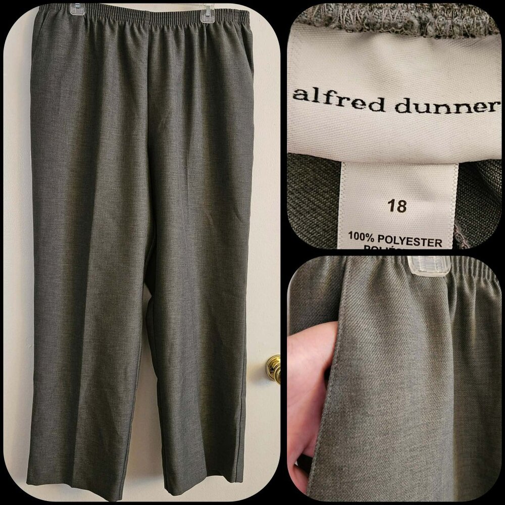 SIZE 18 ALFRED DUNNER pants grey gray Elastic Waist Pockets